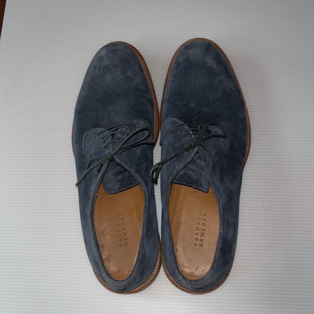 Barneys New York Mens Suede Dress Shoes 9 M Blue 100% Leather Made In Italy - Picture 2 of 9
